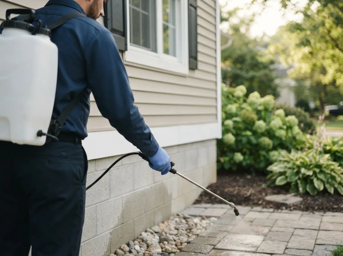 Pest control technician inspecting a home in Fairfield, TX